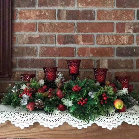 Rare 1970’s Christmas Ruby Glass Candle Centerpiece - Picture 4 of 16